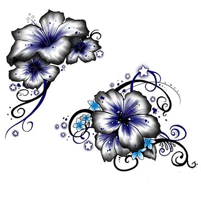 Grey And Blue Lily Flower Design Water Transfer Temporary Tattoo(fake Tattoo) Stickers NO.11212